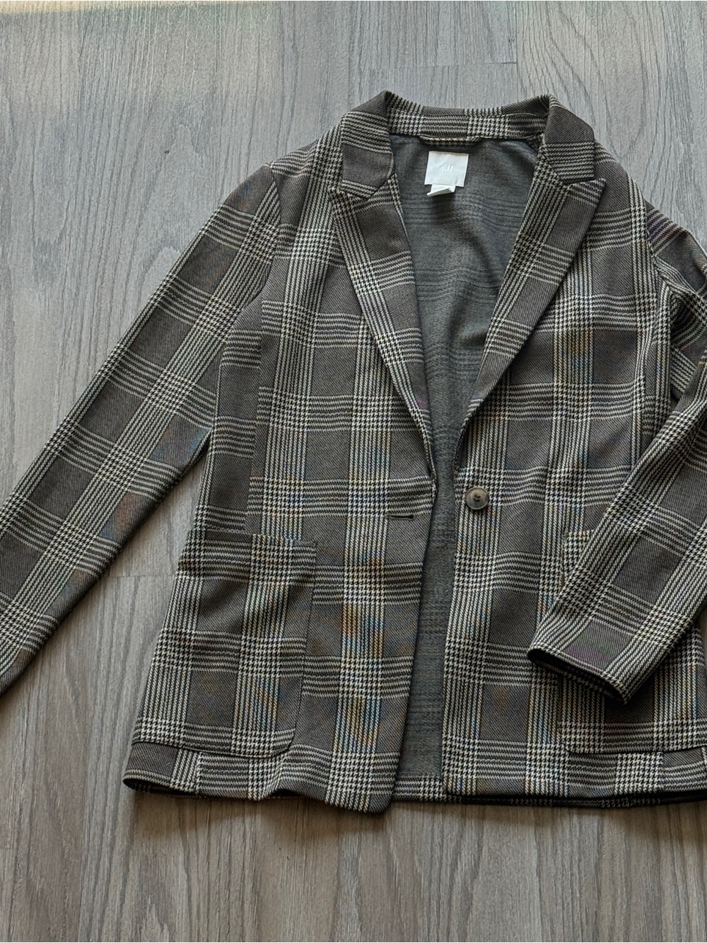 H&M Women’s Brown & Cream Plaid Knit Blazer Size 2 / S